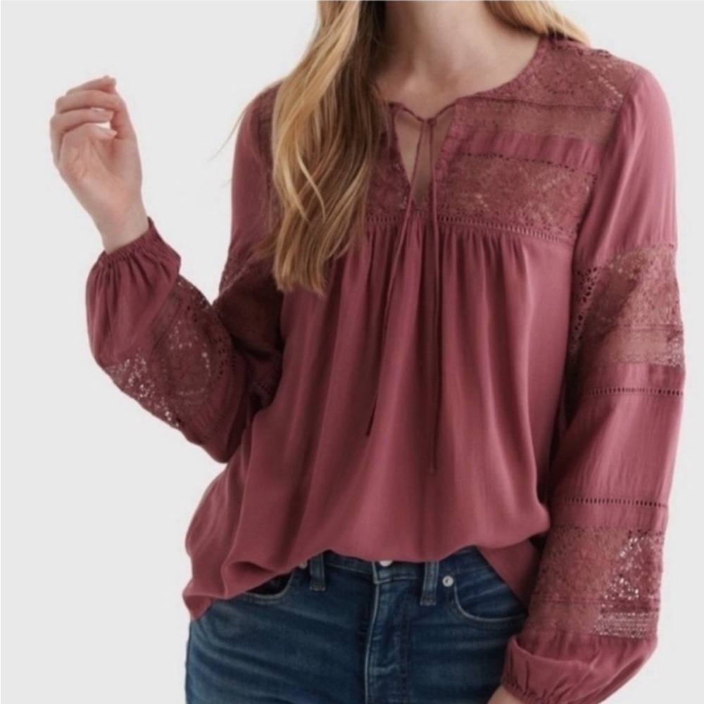 Lucky Brand Pink Embellished Blouse with Long Sleeves